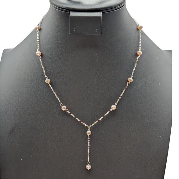 Genuine Pearl 925 Sterling Silver Chain 'Y' Drop 15.5"-18.5" Necklace - Picture 6 of 6